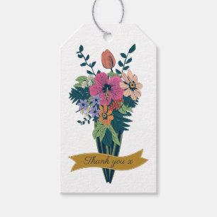 Elegant Flower Bouquet Ribbon Tack Presentetikett