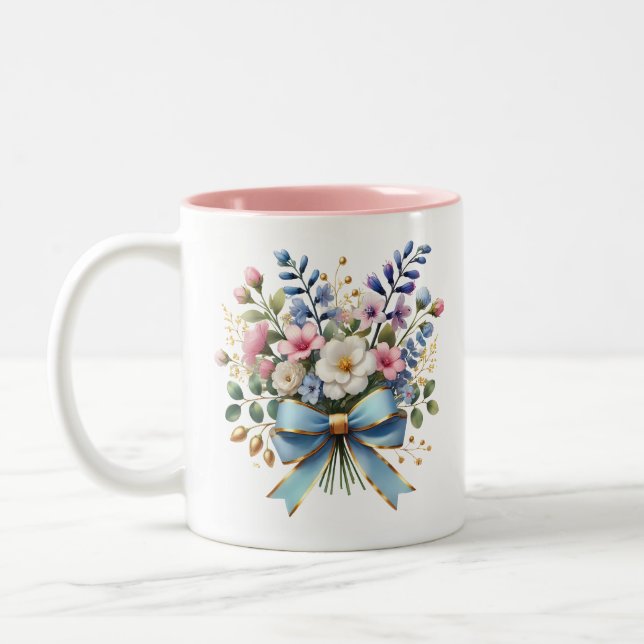Elegant Flower Coffee Cup Gift for Her Två-Tonad Mugg (Vänster)
