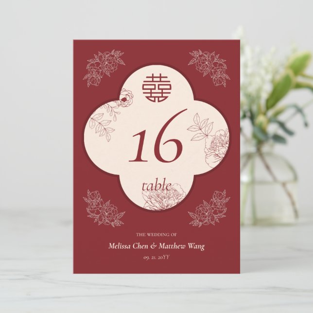 Elegant Flower Dubbla Xi Bröllop 5x7 Bordsnummer (Stående Fram)