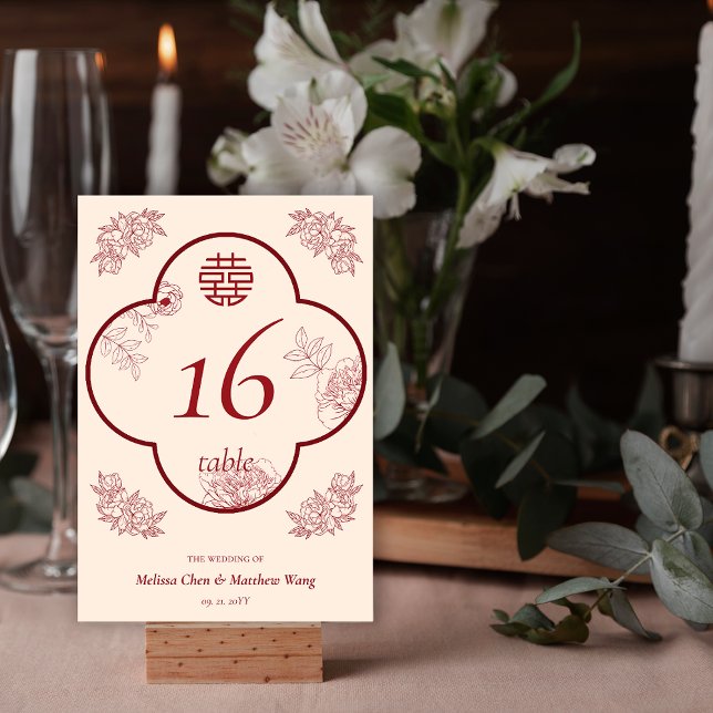 Elegant Flower Dubbla Xi Bröllop Bordsnummer (Elegant Flower Double Xi Wedding Table Number)