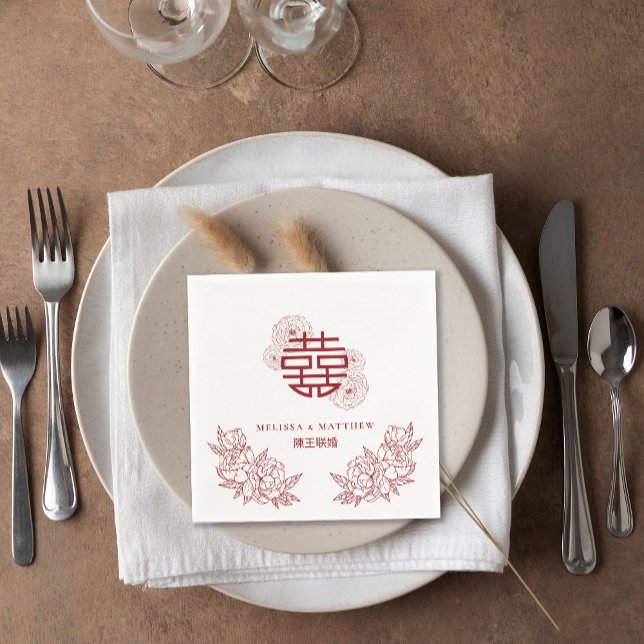 Elegant Flower Dubbla Xi kinesiska Bröllop Pappersservett (Elegant Flower Double Xi Chinese Wedding Napkins)