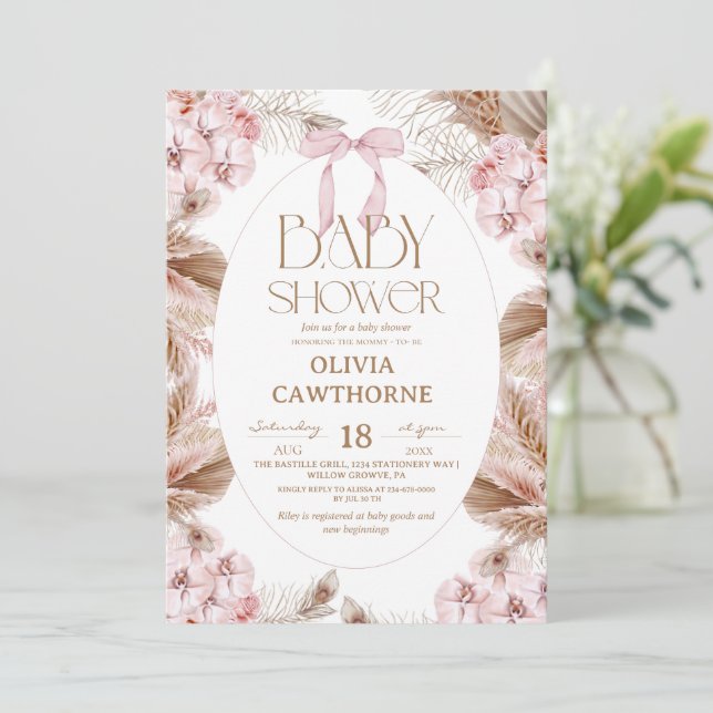 Elegant Flower Dusty Pink Whimsical Baby Shower  Inbjudningar (Stående Fram)