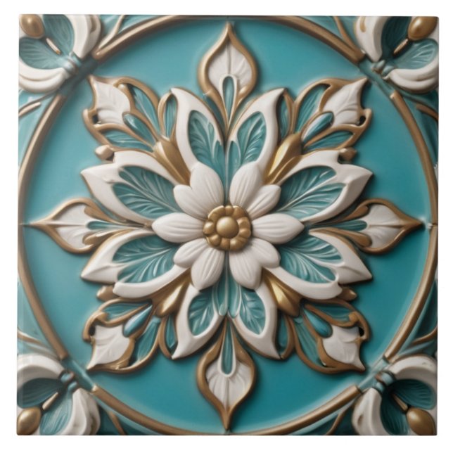 Elegant Flower Faux Relief Classy Turcos Blommigt Kakelplatta (Framsidan)