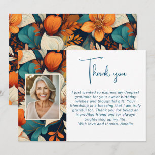 Elegant Flower Foliage Mönster Photo Birthday Tack Kort
