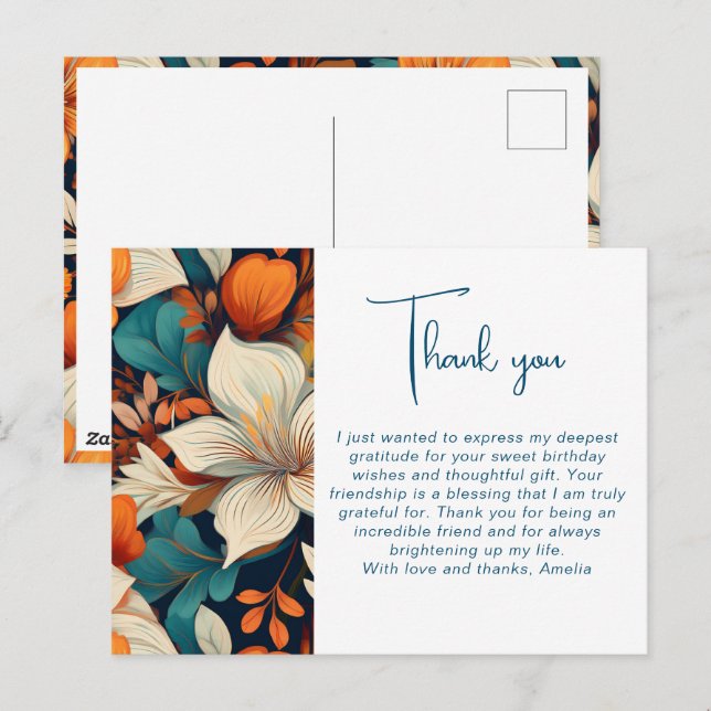 Elegant Flower Foliage Mönster Tack Vykort (Fram/baksida)