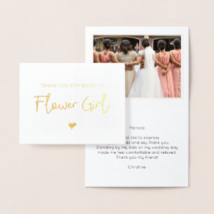 Elegant Flower Girl Tack Photo Guld Folierat Kort