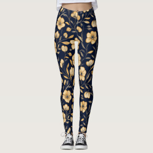 Elegant Flower Guld Mönster Leggings