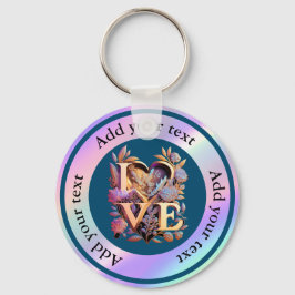 Elegant Flower, Heart och Golden Kärlek Nyckelring