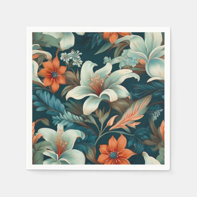 Elegant Flower Mönster Blommigt Pappersservett (Framsidan)