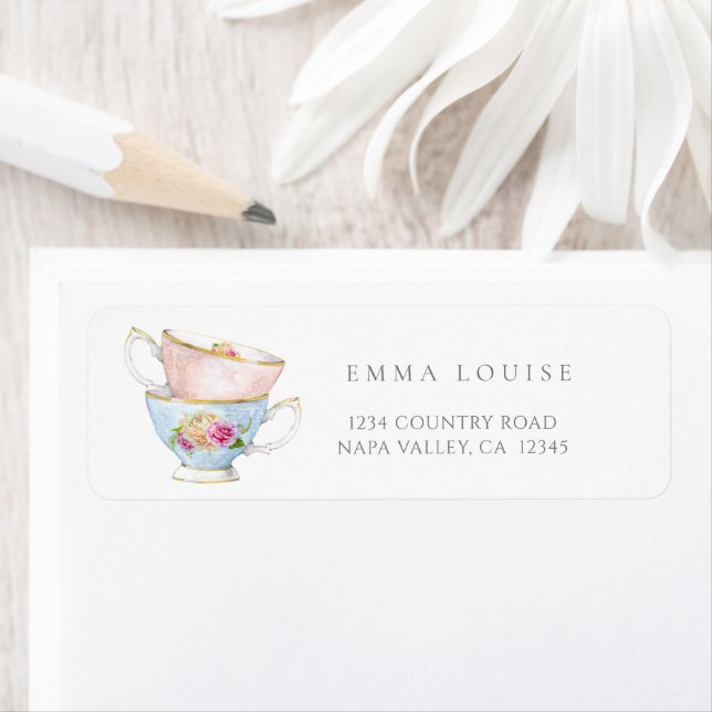 Elegant Flower Tea Möhippa Brunch Address Label Returadress Etikett (Insitu)