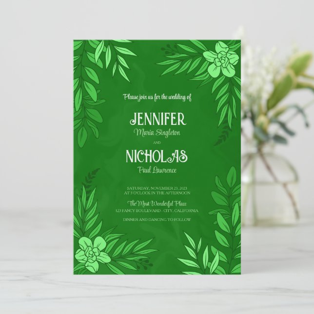 Elegant Flowers and Löv Ornaments for Bröllop Inbjudningar (Stående Fram)