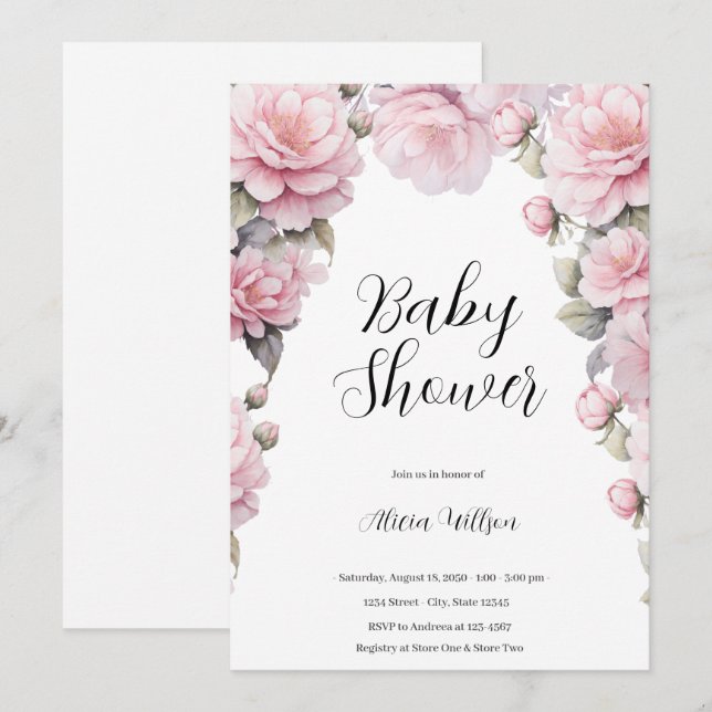 Elegant Flowers Baby Shower Inbjudningar (Fram/baksida)