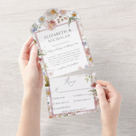 Elegant Flowers Bröllop alla i en inbjudan