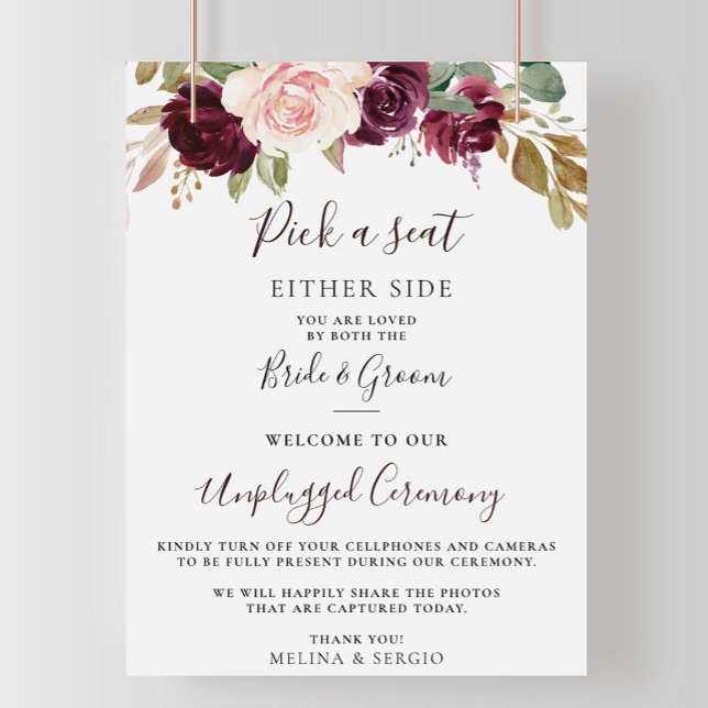 Elegant Flowers Bröllop Unplugged Ceremony Poster (Skapare uppladdad)