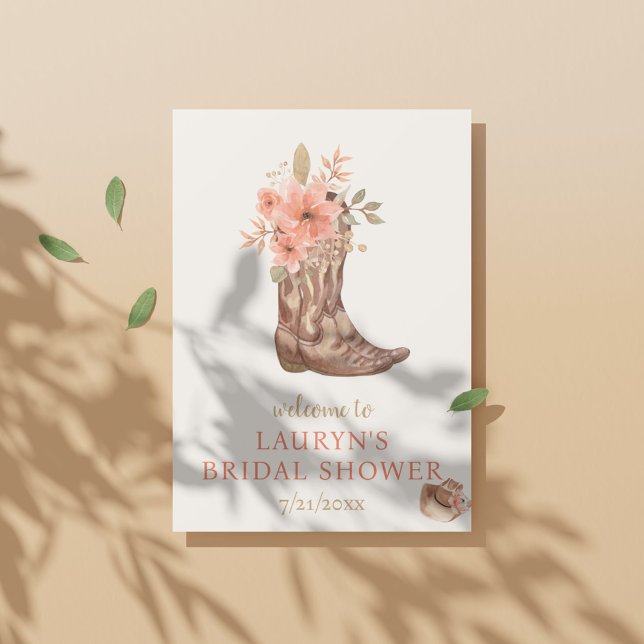 Elegant Flowers Cowgirl Möhippa Välkommen Poster (Elegant Flowers Cowgirl Bridal Shower Welcome Poster)