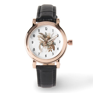 Elegant Flowers Foliage and Feathers Armbandsur