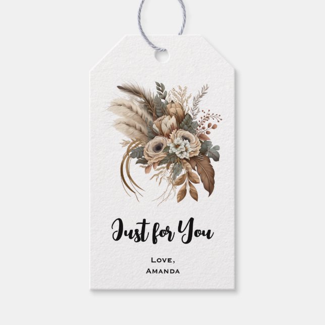 Elegant Flowers Foliage and Feathers Bara för dig Presentetikett (Framsidan)