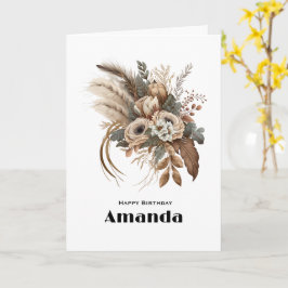 Elegant Flowers Foliage and Feathers Birthday Kort