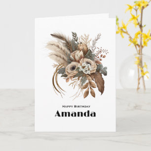 Elegant Flowers Foliage and Feathers Birthday Kort