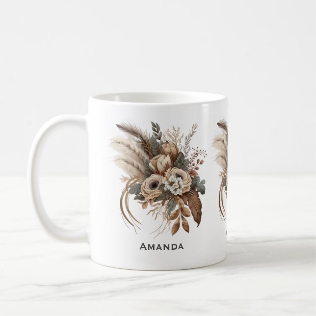 Elegant Flowers Foliage and Feathers Kaffemugg (Vänster)