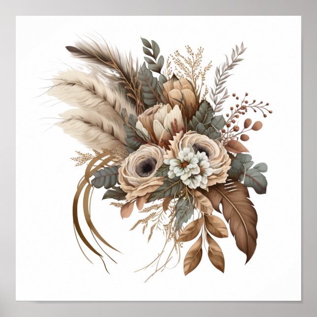Elegant Flowers Foliage and Feathers Poster (Framsidan)