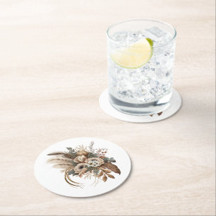 Elegant Flowers Foliage and Feathers Underlägg Papper Rund