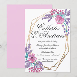 Elegant Flowers Guld Terrarium Watercolor Birthday Inbjudningar