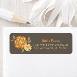 Elegant Flowers Gult Brown Botanical Stationery Returadress Etikett