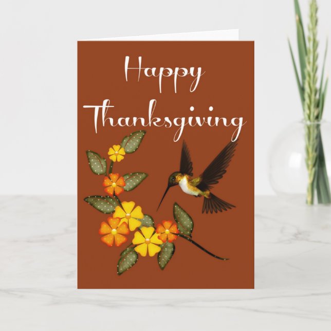 Elegant Flowers & Hummingbird Thanksgiving Card 1 Helgkort (Framsida)
