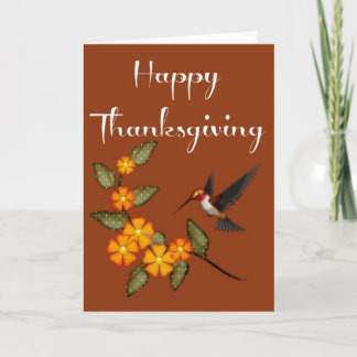 Elegant Flowers & Hummingbird Thanksgiving Card 2 Helgkort