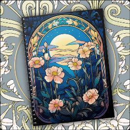 Elegant Flowers in Moonlight Art Nouveau Anteckningsbok