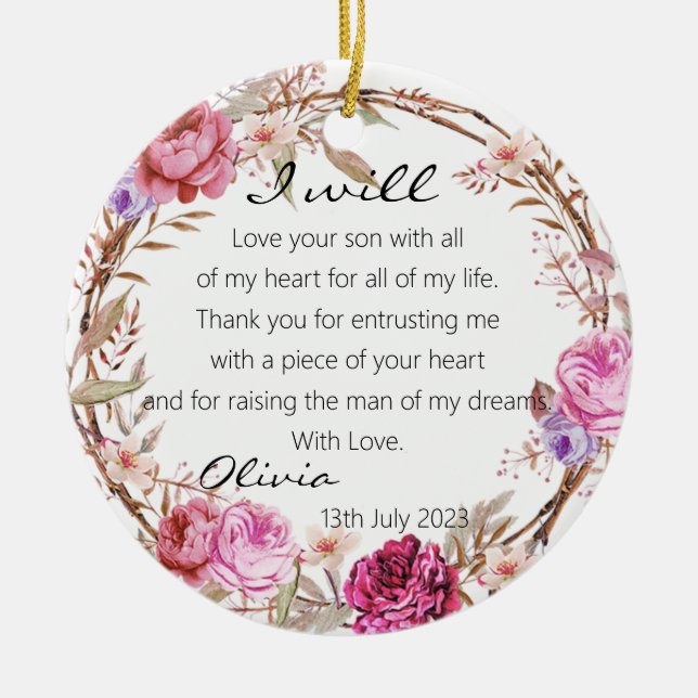 Elegant Flowers Mor Groom Bride Bröllop Julgransprydnad Keramik (Framsidan)