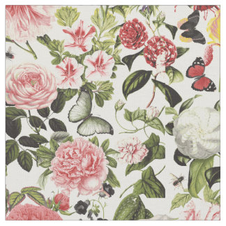 Elegant Flowers och Butterflies Vintage Stil Tyg