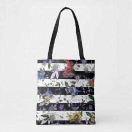 Elegant Flowers on Black and White Rand Tygkasse