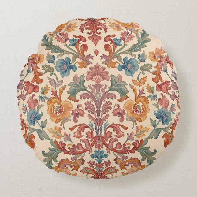 Elegant, Flowers Ornaments,Pink, Peach,Orange Blue Rund Kudde (Framsidan)