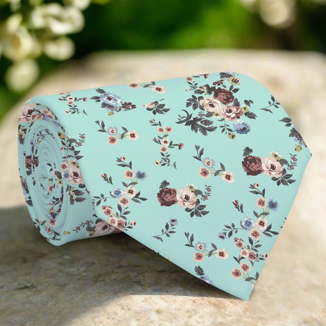 Elegant Flowers på ljusblå bakgrund Bröllop Slips (Skapare uppladdad)