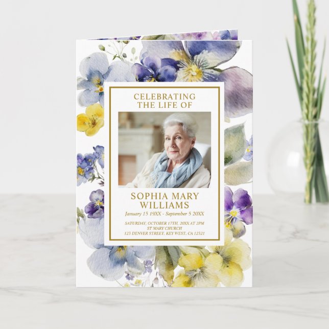 Elegant Flowers Photo Memorial-program Kort (Framsida)