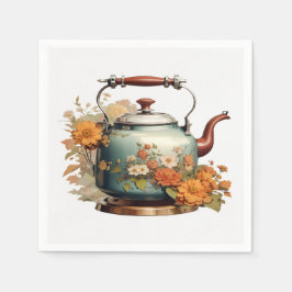 Elegant Flowers Tea Pot Coffee Cute Setting Bord Pappersservett