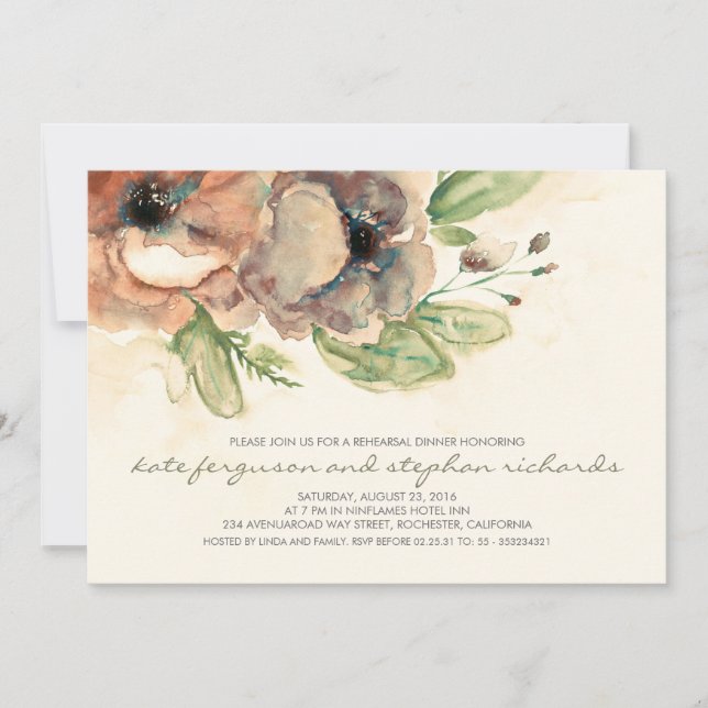 Elegant Flowers Vintage Rehearsal Dinner Inbjudningar (Framsida)