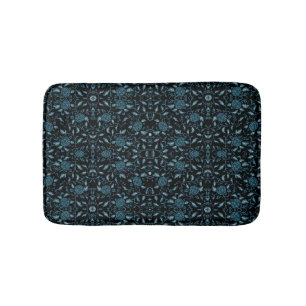 Elegant Flowery Black and Teal Damask Badrumsmatta