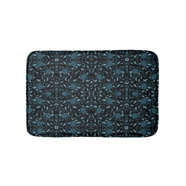 Elegant Flowery Black and Teal Damask Badrumsmatta (Framsidan)