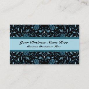 Elegant Flowery Black and Teal Damask Visitkort