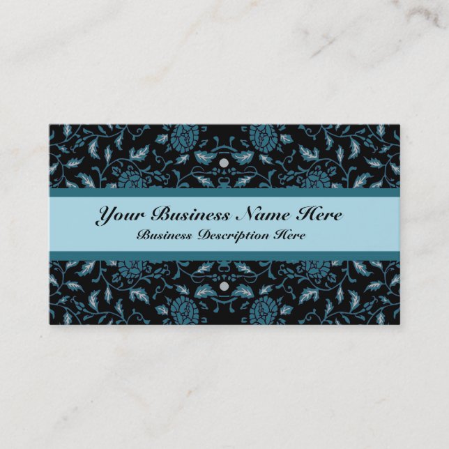 Elegant Flowery Black and Teal Damask Visitkort (Framsida)