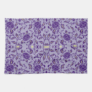 Elegant Flowery Lila Damask Kökshandduk