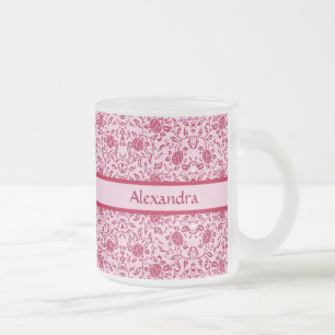 Elegant Flowery Rosa and Red Damask Frostad Glasmugg