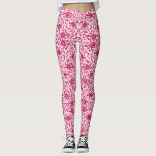 Elegant Flowery Rosa and Red Damask Leggings