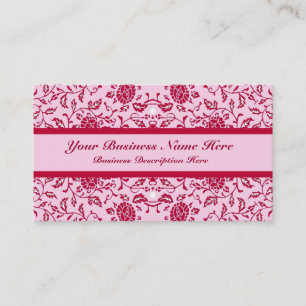 Elegant Flowery Rosa and Red Damask Visitkort