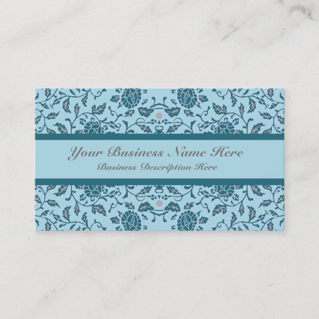 Elegant Flowery Teal Damask Visitkort (Framsida)