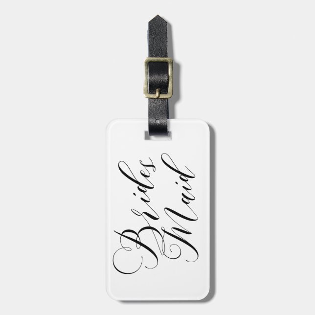 ELEGANT FLOWING BLACK SCRIPT BRIDESMAID BAGAGEBRICKA (Vertikal Framsida)
