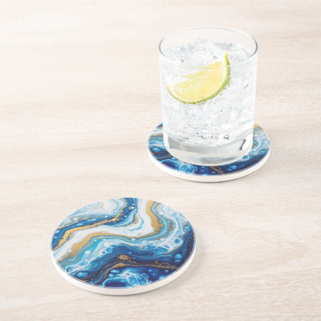 Elegant Fluid Art Decorative Tiles - Abstrakt Blue Underlägg (Sidan)